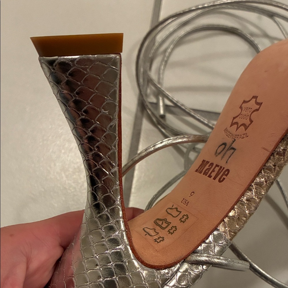 Maeve Silver and Gold Heeled Tie Up Sandals - Picture 8 of 8